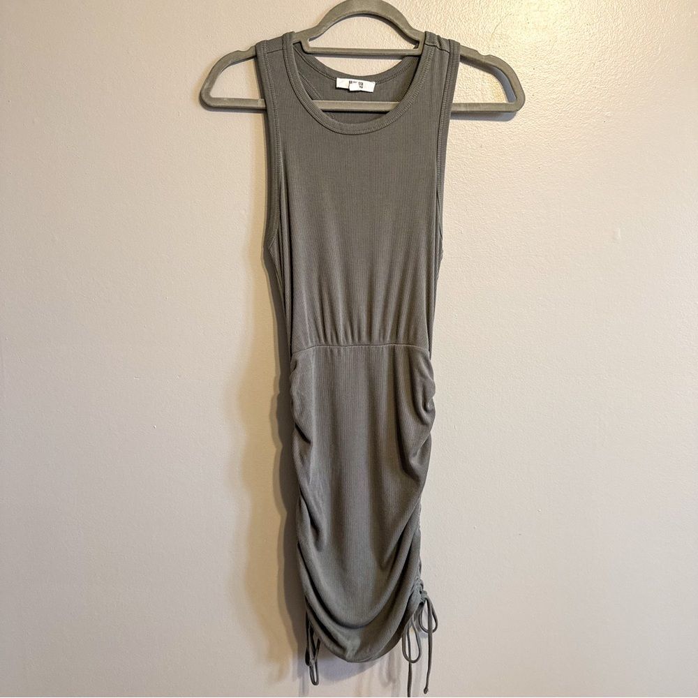 BB Dakota Steve Madden Ruched Drawstring Midi Dress Olive Green Ribbed Size S